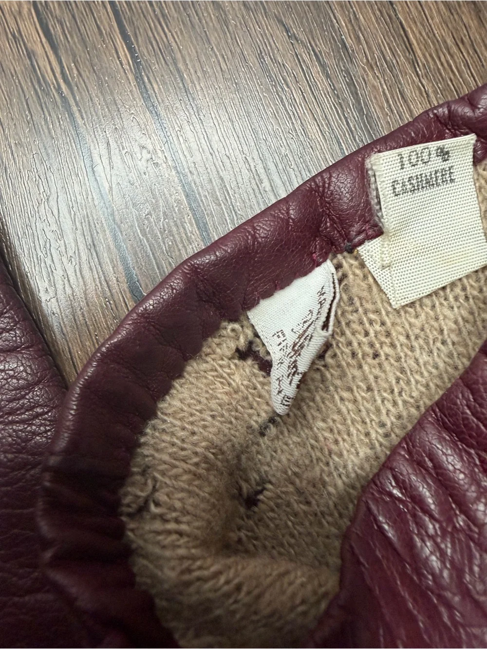 Vintage B ALTMAN CO Burgundy Leather cashmere Gloves 7